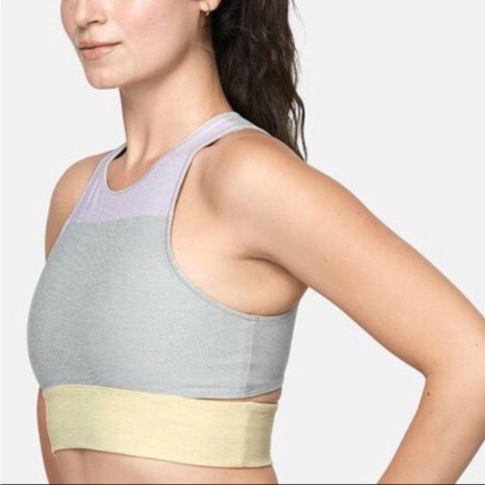 Outdoor Voices Slash Back Crop Tank Top Workout Pink Grey Yellow Size Medium
